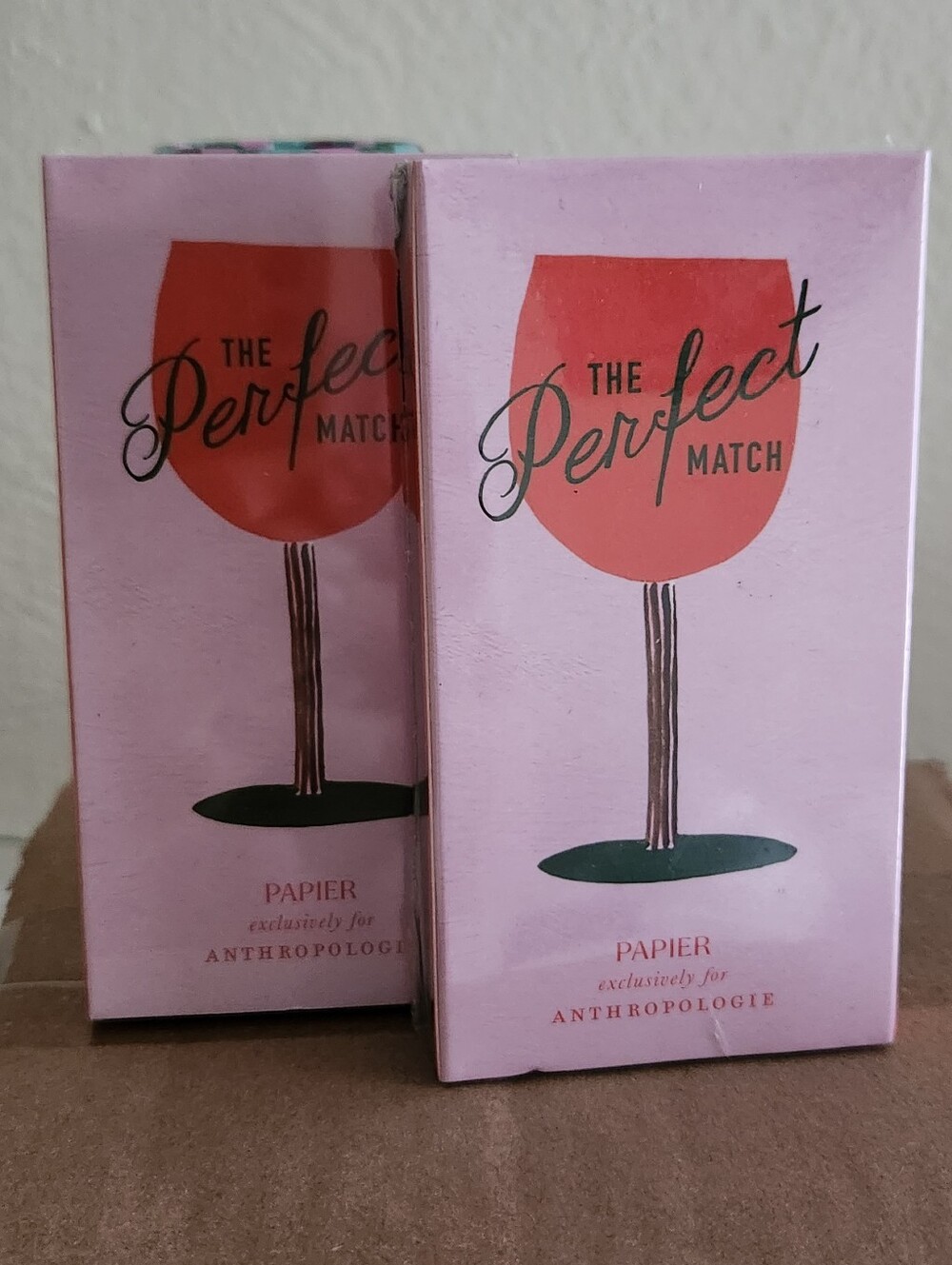 Anthropologie x Papier "The Perfect match" Wine Glass matchbox, Set Of 2 - Picture 2 of 2